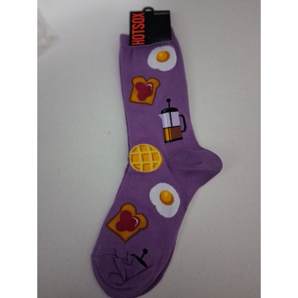 Hot Sox Women's Purple Breakfast Food Novelty Crew Socks Egg Waffle